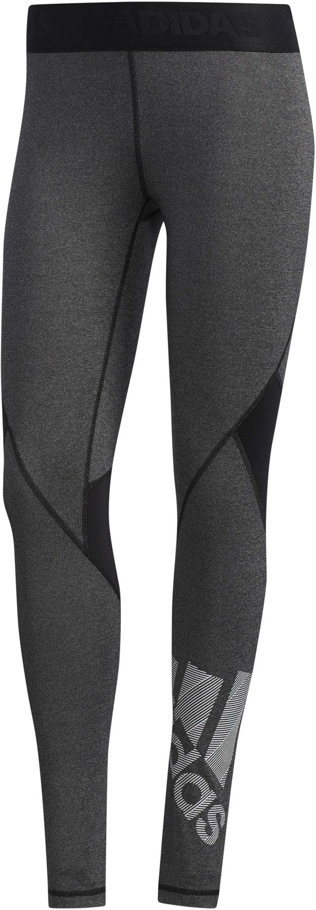 Adidas Alphaskin Long Heathered Badge Gray Women's Leggings, Xs