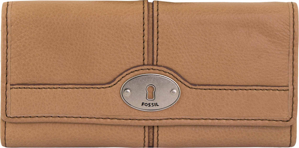 Women's Wallet Fossil Leather Wallet Maddox Flap Clutch Camel,